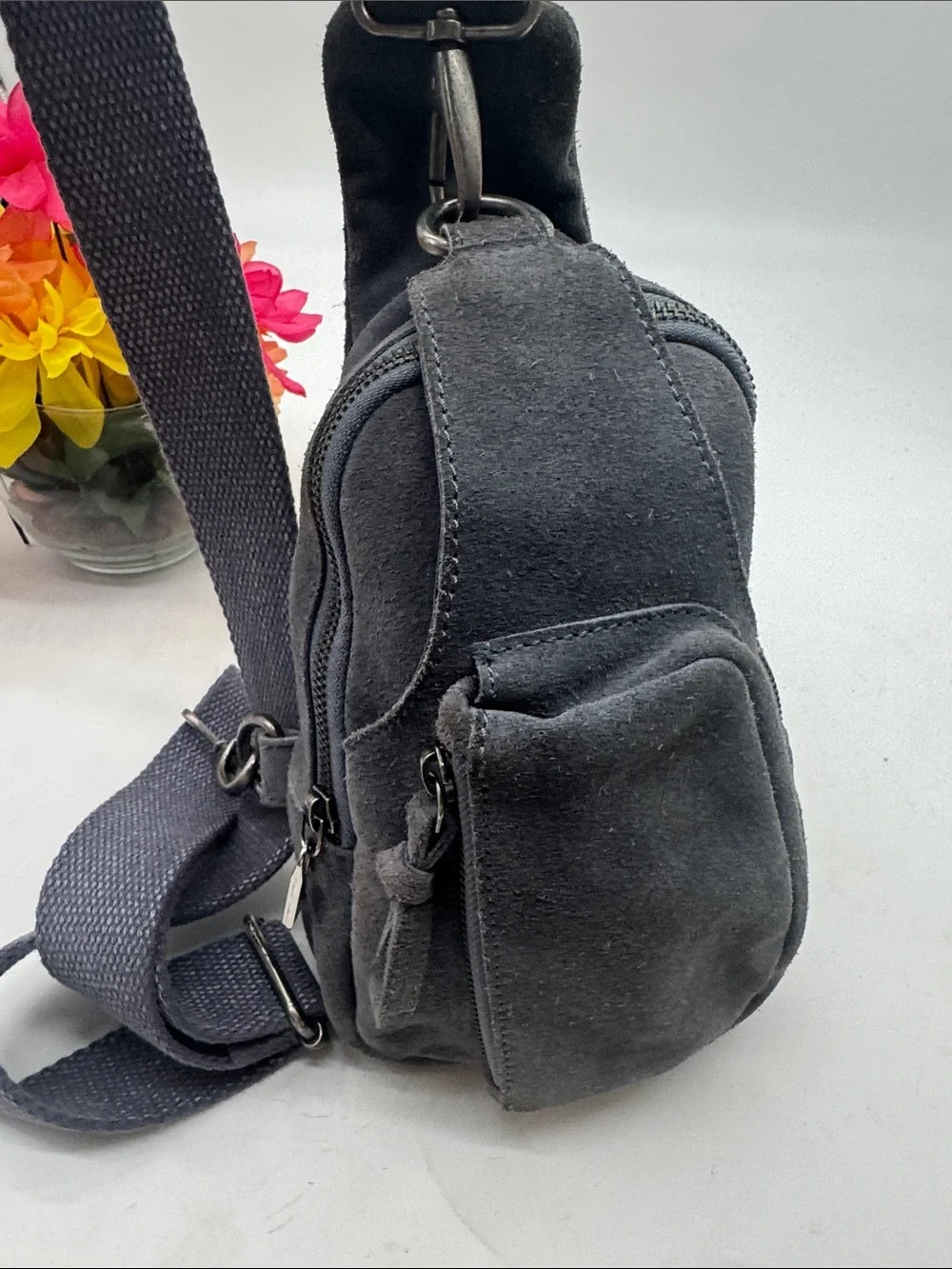 Free People Women's Gray Suede Crossbody Sling Bag - Casual Everyday Carry